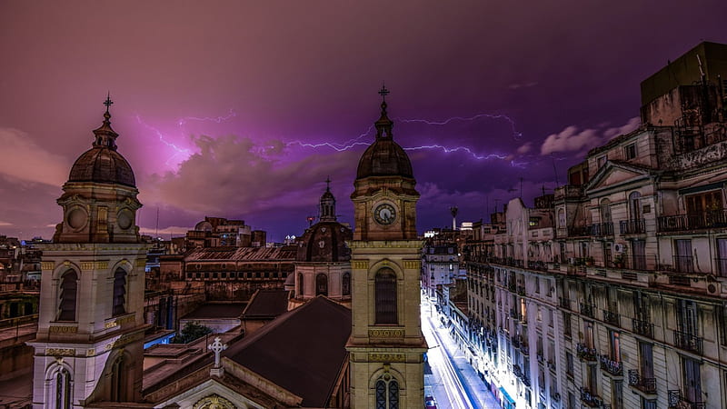 Buenos Aires Argentina - Lightning, architecture, nighttime, Buenos Aires, lightning, Argentina, cityscapes, nature, HD wallpaper