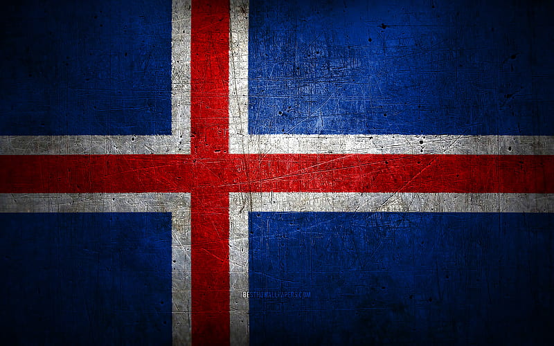 Icelandic metal flag, grunge art, European countries, Day of Iceland, national symbols, Iceland flag, metal flags, Flag of Iceland, Europe, Icelandic flag, Iceland, HD wallpaper