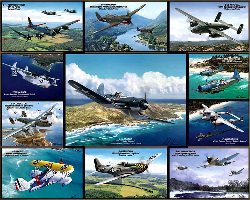 World War II Aircraft F2, art, aircraft, painting, wide screen, illustration, artwork, world war II, HD wallpaper