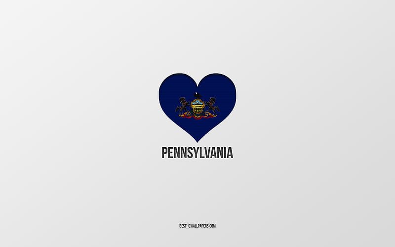 I Love Pennsylvania, American States, gray background, Pennsylvania State, USA, Pennsylvania flag heart, favorite States, Love Pennsylvania, HD wallpaper