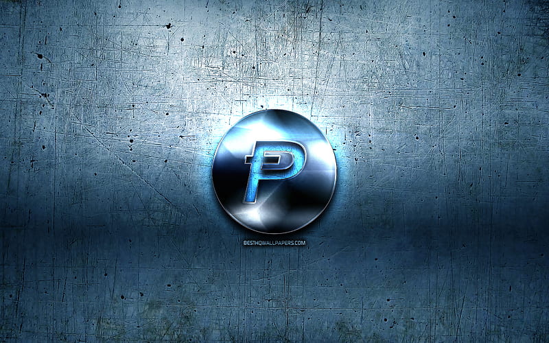 PotCoin metal logo, grunge, cryptocurrency, blue metal background, PotCoin, creative, PotCoin logo, HD wallpaper