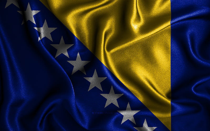 Bosnian flag silk wavy flags, European countries, national symbols