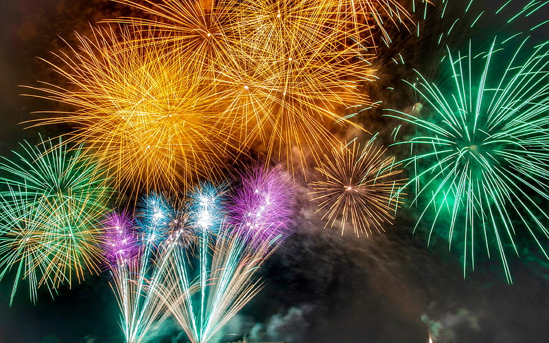 colorful fireworks summer holiday, night, shiny fireworks, fireworks, HD wallpaper