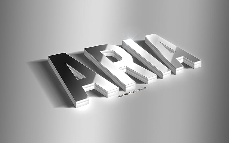 Aria, silver 3d art, gray background, with names, Aria name, Aria greeting card, 3d art, with Aria name, HD wallpaper