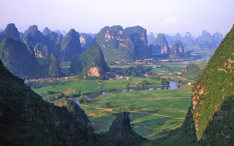 Yangshou, Guilin, China, Asia, China, mountains, river, landscape, HD wallpaper