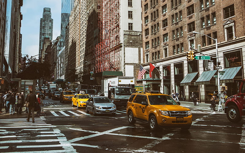 new york, manhattan, street, taxi, usa, HD wallpaper