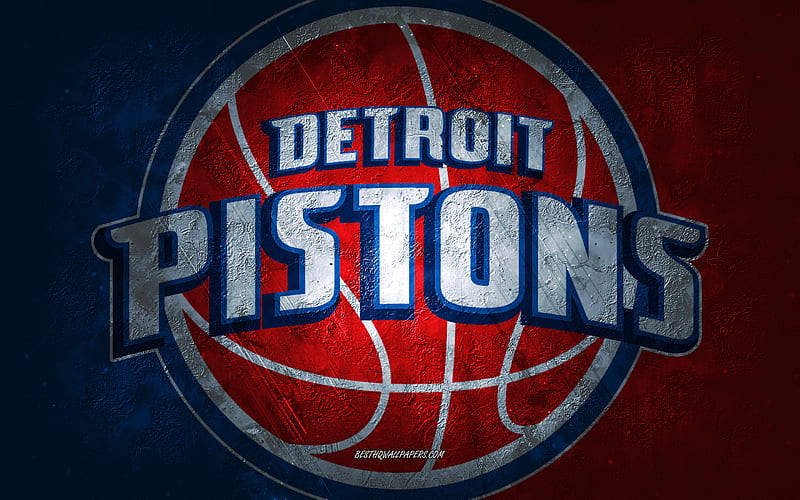 Detroit Pistons, American basketball team, blue red stone background, Detroit Pistons old logo, grunge art, NBA, basketball, USA, Detroit Pistons old emblem, HD wallpaper