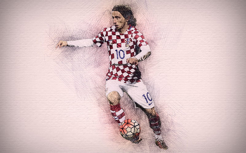Luka Modric, Croatian football team, artwork, Modric, soccer, footballers, drawing Modric, Croatia National Team, HD wallpaper
