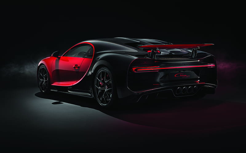 Bugatti Chiron Sport, 2018 hypercar, exterior, rear view, black red Chiron, supercar, tuning Chiron, Bugatti, HD wallpaper