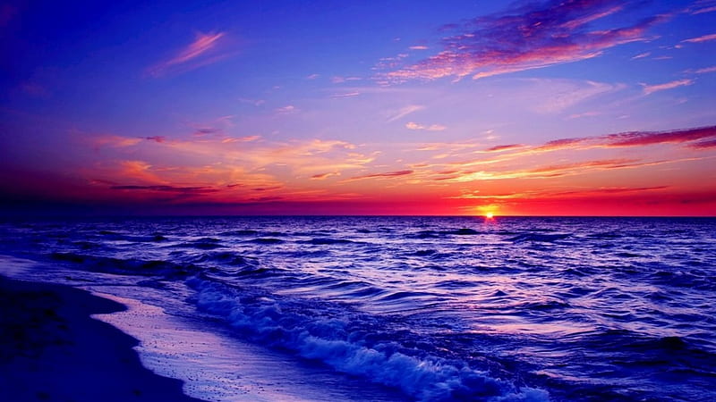 wondrous purple sunset, beach, sunset, purple, sea, HD wallpaper