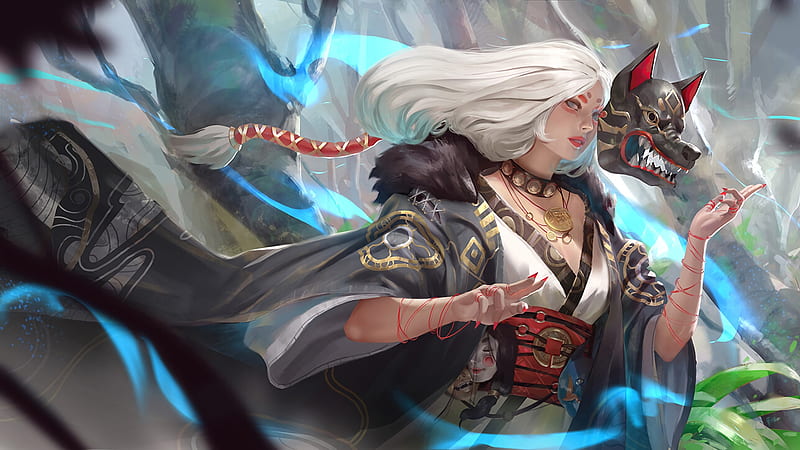 Fantasy, Sorceress, Girl, Kimono, Long Hair, Spirit, White Hair, HD wallpaper