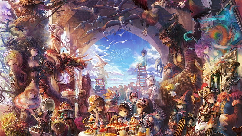 Fairytale Party, fairytale, fantasy, anime, characters, HD wallpaper