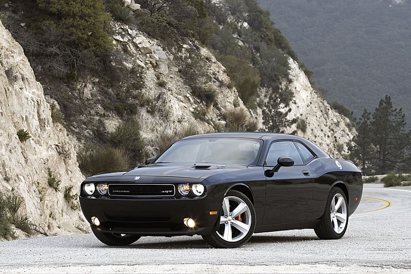 HD wallpaper: black muscle car, black Dodge Challenger near Neon Gas gas  station