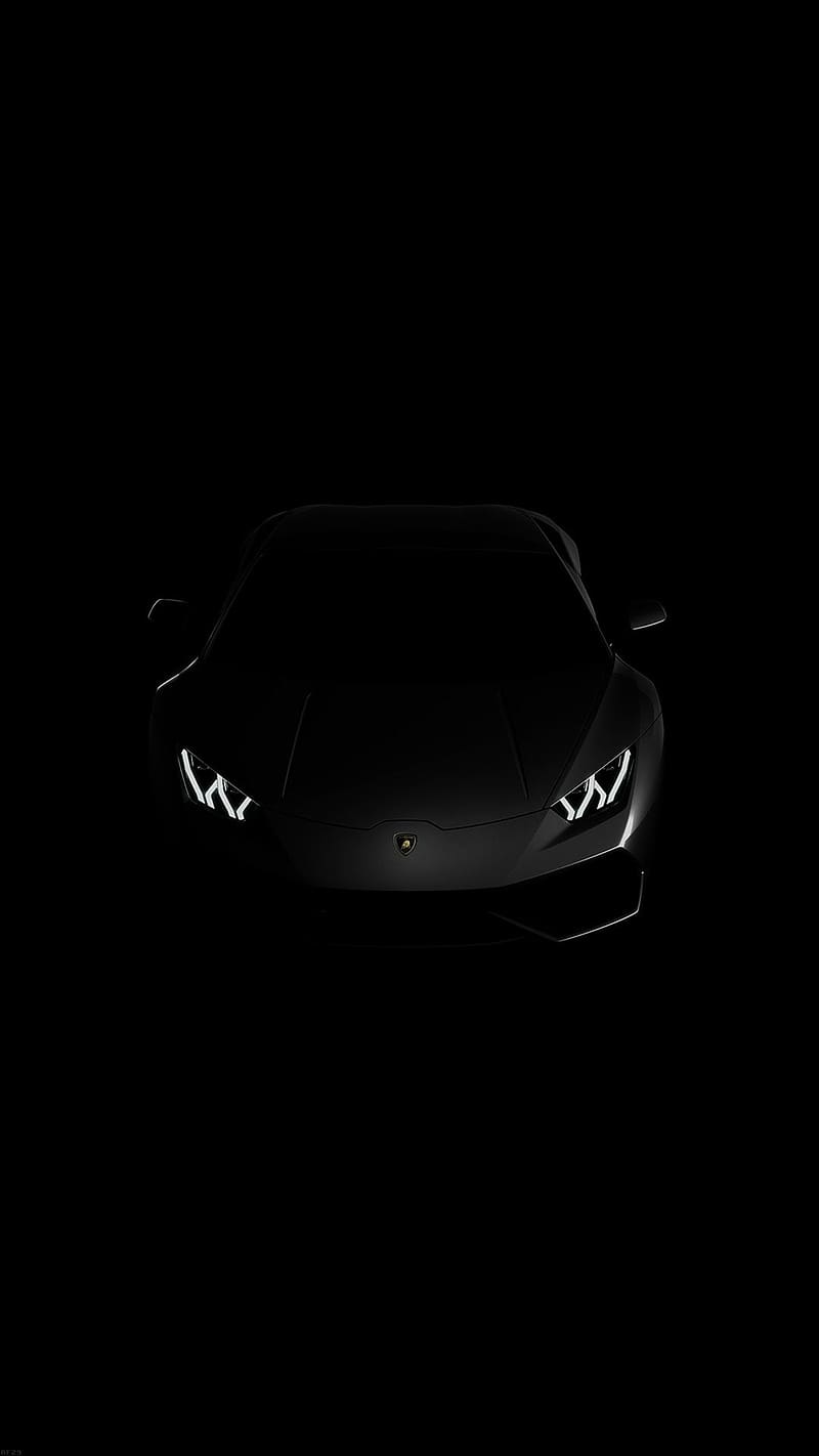 Black Lamborghini, Dark Background, car, speed, headlight, HD phone wallpaper