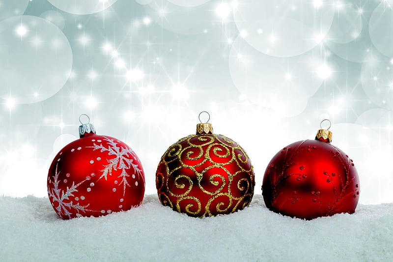 Red Baubles In The Snow, White, Snow, Red, Baulbles, HD wallpaper | Peakpx