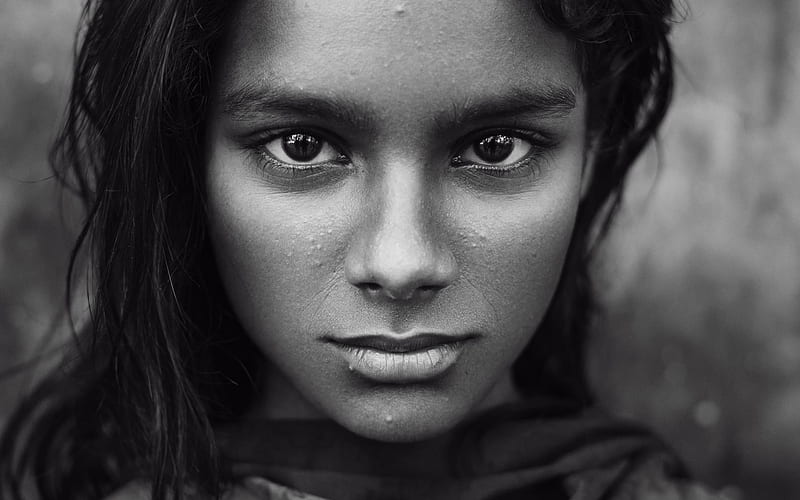 look, face, black and white, portrait of a girl, expressive eyes, HD wallpaper