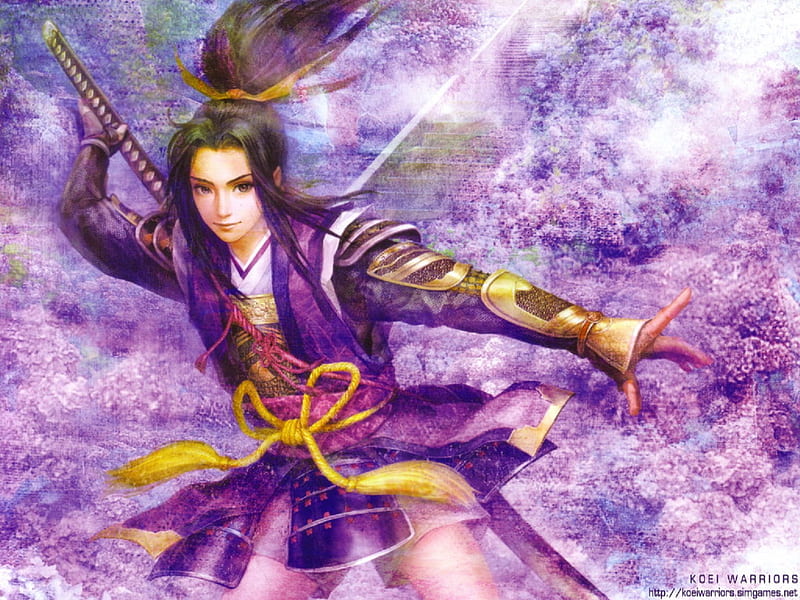 Ranmaru Mori, cute, warrior, purple, samurai, fighter, anime girl, sexy, sword, HD wallpaper