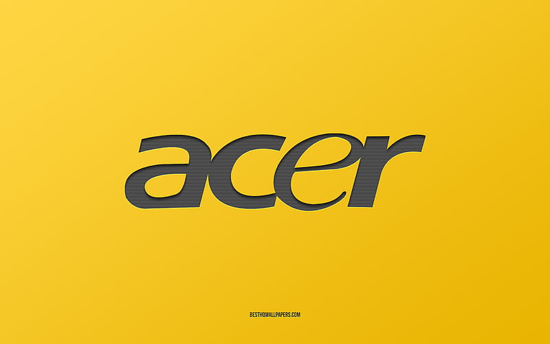 Acer logo, yellow background, Acer carbon logo, yellow paper texture, Acer emblem, Acer, HD wallpaper