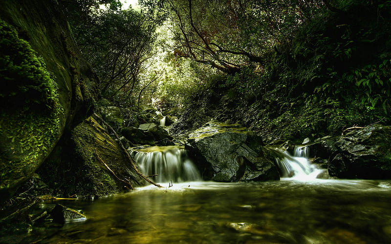 Nature Waterfalls Creek-, HD wallpaper