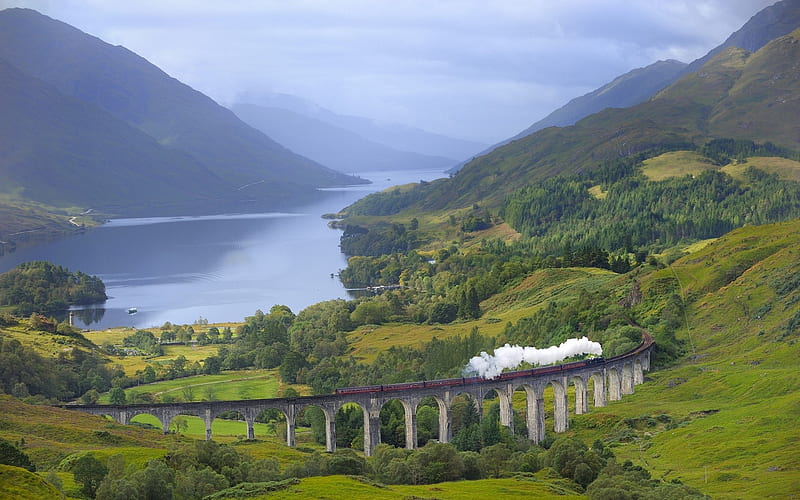 The Glenfinnan Viaduct - Scotland, Trains, Glenfinnan Viaduct, Harry Potter, Scottish Highlands, Loch Shiel, Scotland, HD wallpaper