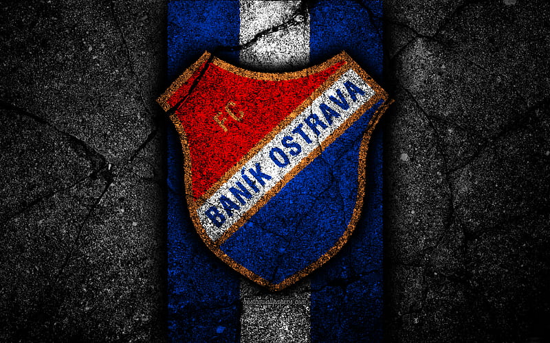Banik FC, emblem, football, Czech football club, black stone, 1 Liga, Banik Ostrava, Czech Republic, asphalt textures, Czech First League, soccer, FC Banik, HD wallpaper