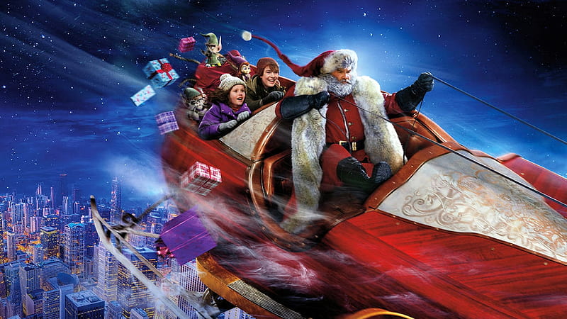 Speed of Santa, art, sleigh, flying, houses, flight, children, night, HD wallpaper