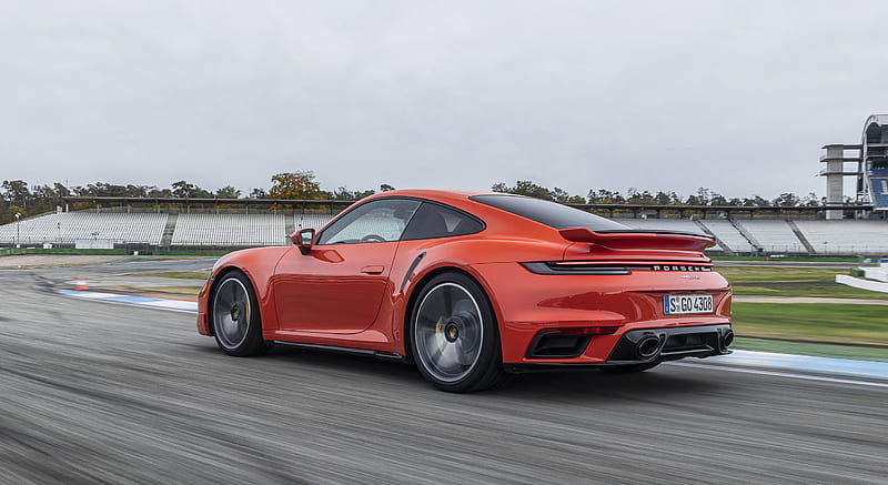2021 Porsche 911 Turbo (Color: Lava Orange) - Rear Three-Quarter , car, HD wallpaper