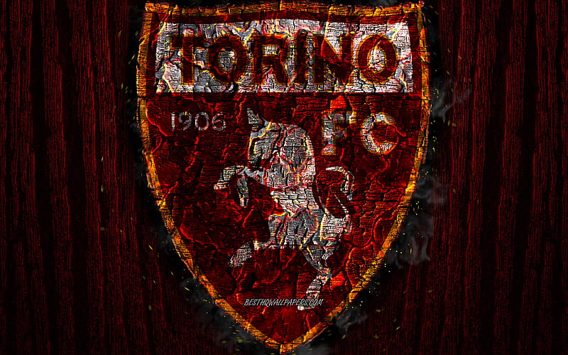 Torino FC, scorched logo, Serie A, maroon wooden background, italian football club, Torino FC 1906, grunge, football, soccer, Torino logo, fire texture, Italy, HD wallpaper
