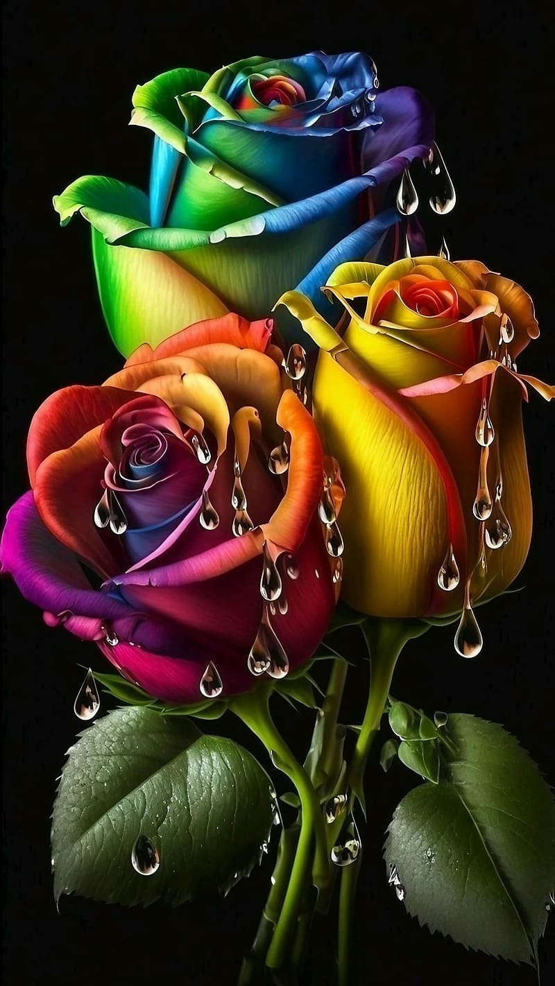 Gulab Phool Wala, Colorful Roses With Waterdrop, colorful roses, roses with waterdrop, flowers, HD phone wallpaper