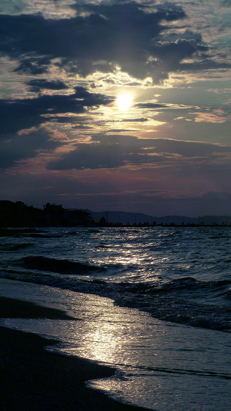 sunset, beach, bonito, clouds, sand, sea, sky, summer, sun, waves, HD phone wallpaper