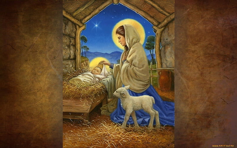 Nativity, Jesus, Mary, sheep, Baby, Virgin, manger, HD wallpaper