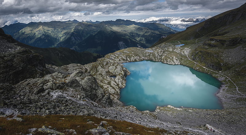 Pizol Mountain Lake, Switzerland Ultra, Europe, Switzerland, Nature, Landscape, Mountain, Lake, Alps, Summit, Pizol, GlarusAlps, HD wallpaper