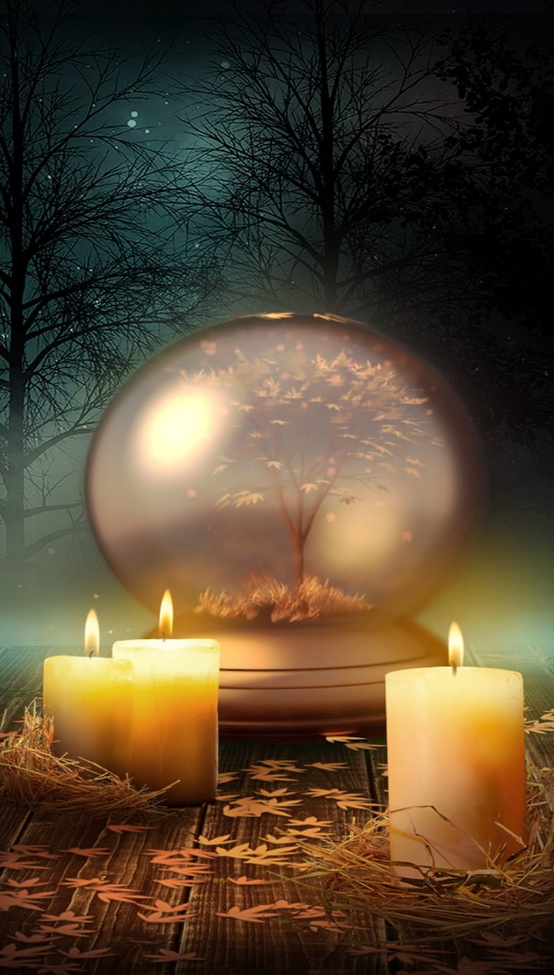 Crystal Ball, candles, halloween, witch, HD phone wallpaper