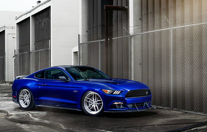 2016-Ford-Mustang-GT, 2016, Custom Wheels, Ford, Blue, HD wallpaper