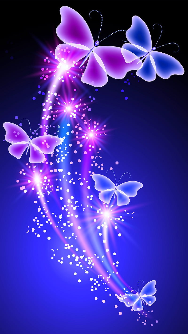 Butterflies, abstract, blue, colors, neon, purple, shine, HD phone wallpaper