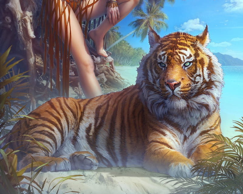 Tiger, kerem beyit, fantasy, tigru, animal, HD wallpaper