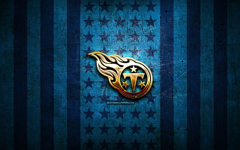 Tennessee Titans flag, NFL, blue metal background, american football team, Tennessee Titans logo, USA, american football, golden logo, Tennessee Titans, HD wallpaper