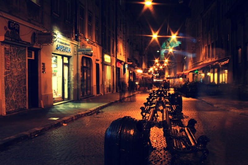 Night L’viv, Lviv, ukrainian city, Ukraine, night, light, HD wallpaper