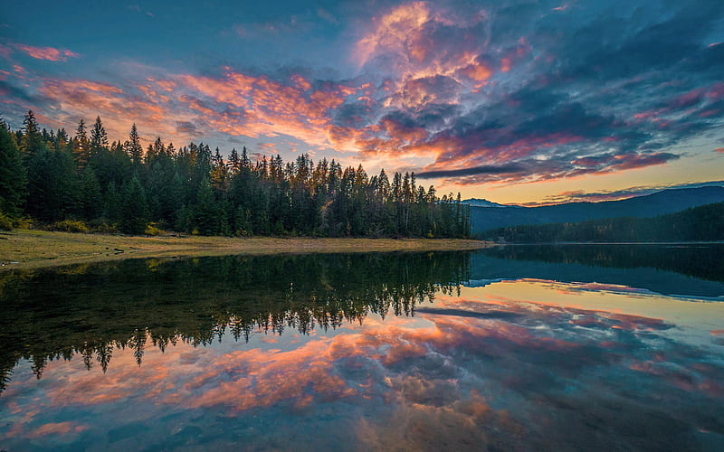 Duncan Lake, British Columbia, water, reflections, skysunset, clouds ...