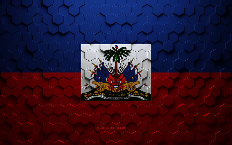 Flag of Haiti, honeycomb art, Haiti hexagons flag, Haiti, 3d hexagons art, Haiti flag, HD wallpaper