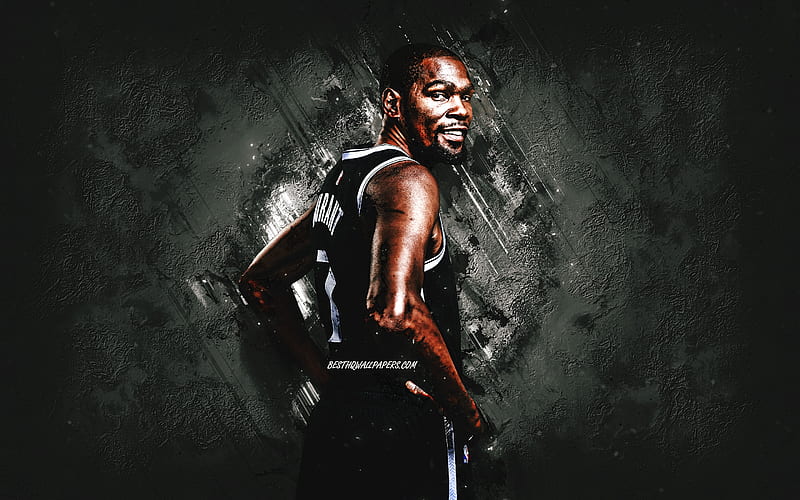 Kevin Durant, Brooklyn Nets, NBA, American basketball player, portrait, black stone background, basketball, HD wallpaper