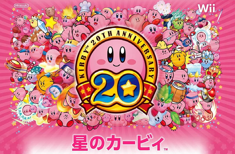 Kirby 20th Anniversary, video games, cute, kirbys copy abilities, kawaii, puffball, kirby, pink, other, HD wallpaper