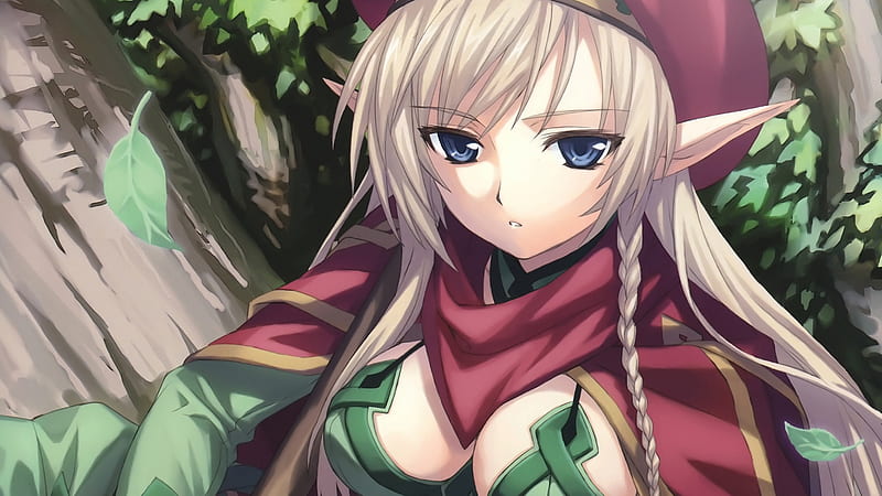 Anime elf girl, rojo, bosque, duende, rubia, bonito, bonitos ojos, dulce,  niña, Fondo de pantalla HD | Peakpx