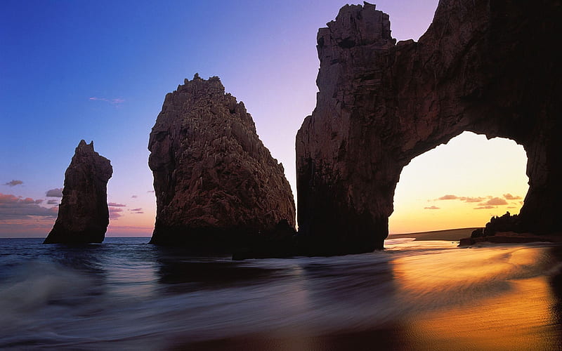 Sea rocks light sunset-Scenery High Quality, HD wallpaper