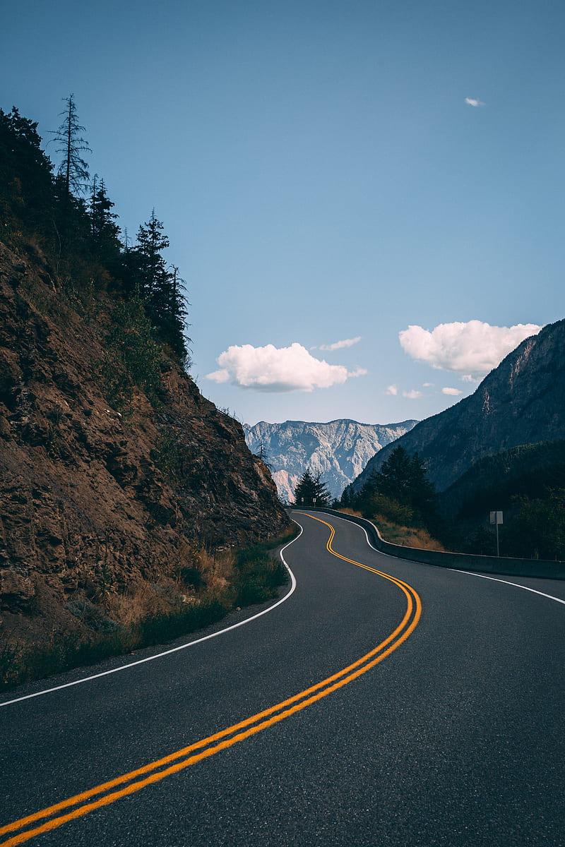 road, mountains, asphalt, landscape, HD phone wallpaper
