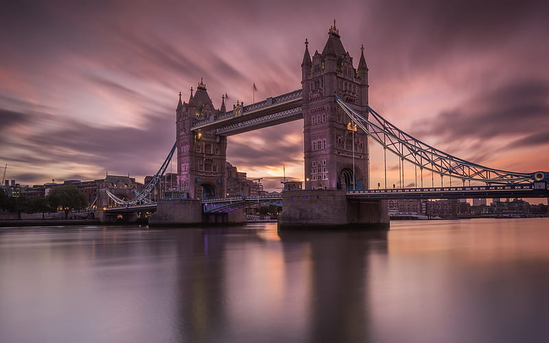 Tower Bridge, London, Thames, sunset, evening, sights of London, UK, HD wallpaper