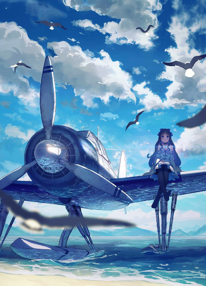 Anime, Original, Airplane, Airport, Girl, Sunset, HD wallpaper | Peakpx