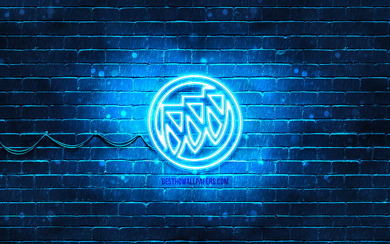 Buick blue logo blue brickwall, Buick logo, cars brands, Buick neon logo, Buick, HD wallpaper