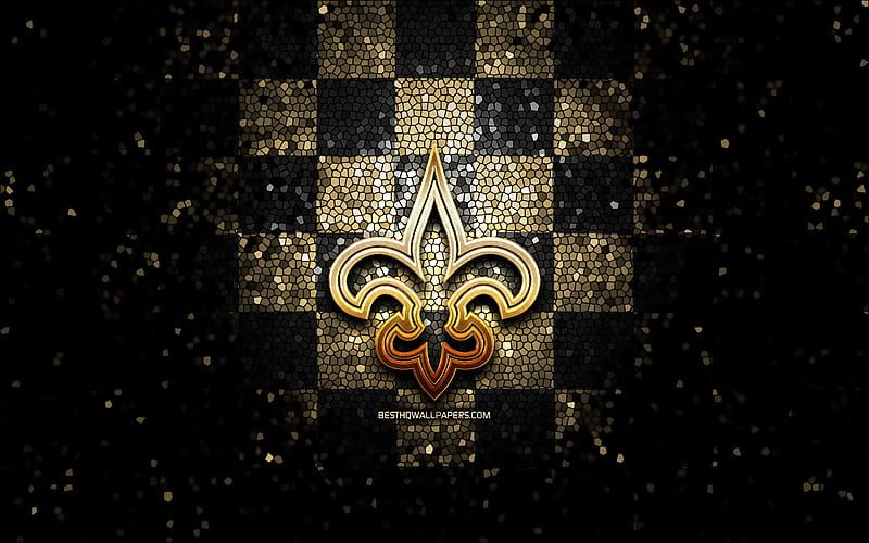 New Orleans Saints, glitter logo, NFL, black brown checkered background, USA, american football team, New Orleans Saints logo, mosaic art, american football, America, HD wallpaper