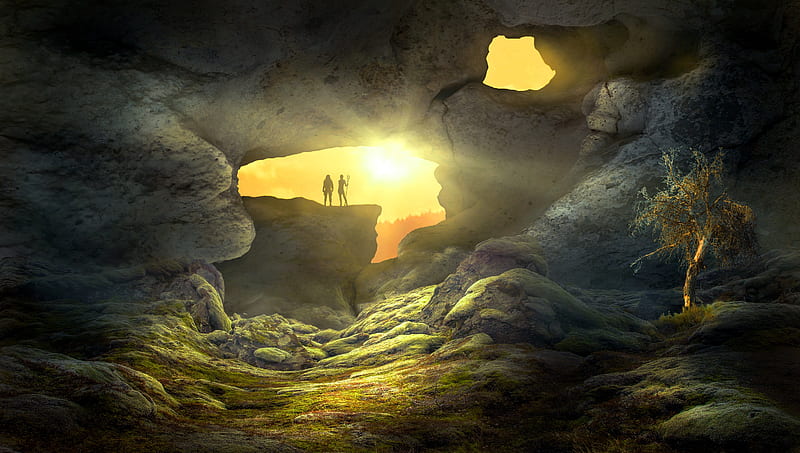Fantasy Landscape Cave Human, fantasy, landscape, cave, artist, artwork, digital-art, HD wallpaper